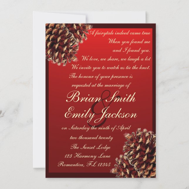 Invitations de mariage rustique de cône de pin bru (Devant)