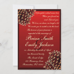 Invitations de mariage rustique de cône de pin bru
