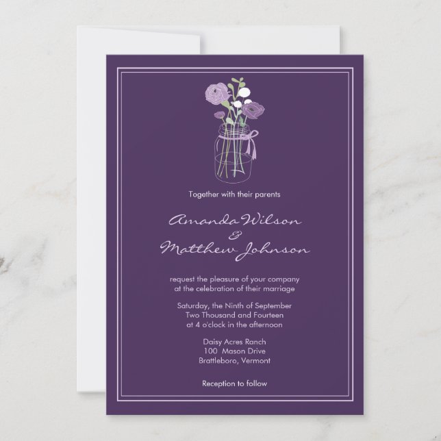 Invitations de mariage rustique de Mason Jar (Devant)