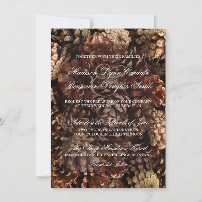 Invitations de mariage rustique de pin cône (Devant)