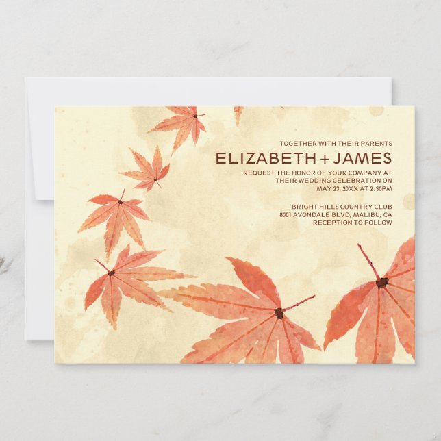 Invitations de mariage Rustique en chute Feuille (Devant)