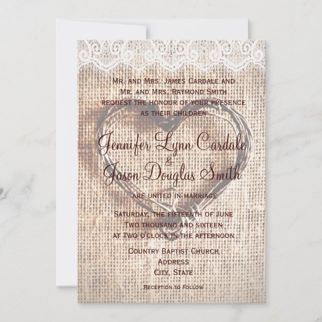 Invitations de mariage rustique en dentelle torrid (Devant)