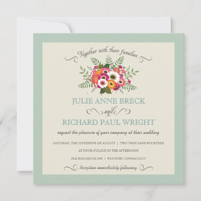 Invitations de mariage rustique et floral (Devant)