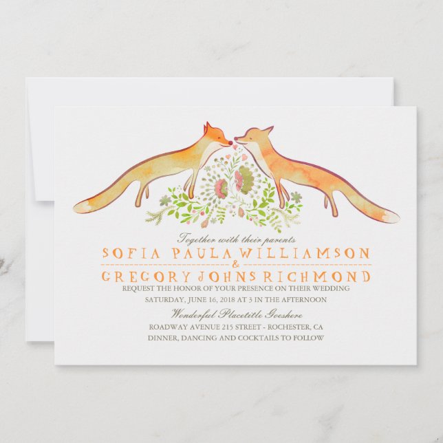 Invitations de mariage rustique Fox Woodland (Devant)