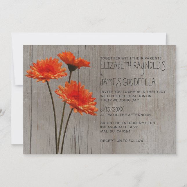 Invitations de mariage rustique Gerbera Daisy (Devant)