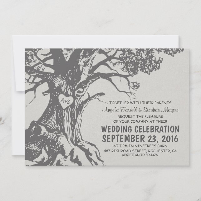 Invitations de mariage rustique gris vieux chêne (Devant)