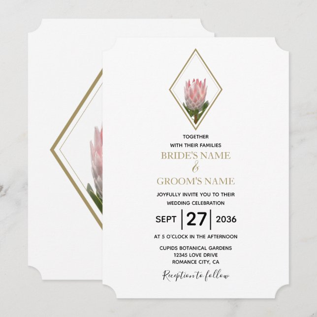 Invitations de mariage Rustique King Protea (Devant / Derrière)
