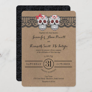 Invitations de mariage rustique Kraft & LaceSugar 