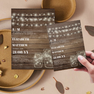 Invitations de mariage rustique Lumières Mason Jar