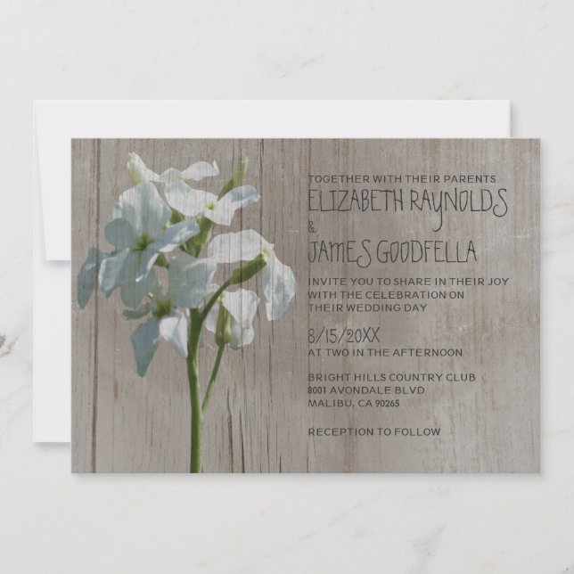 Invitations de mariage rustique Matthiola (Devant)
