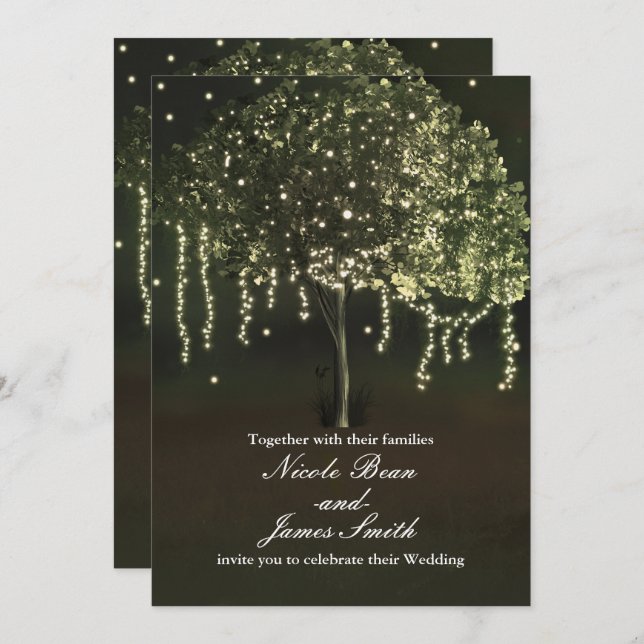 Invitations de mariage rustique Mossy Lighted Tree (Devant / Derrière)