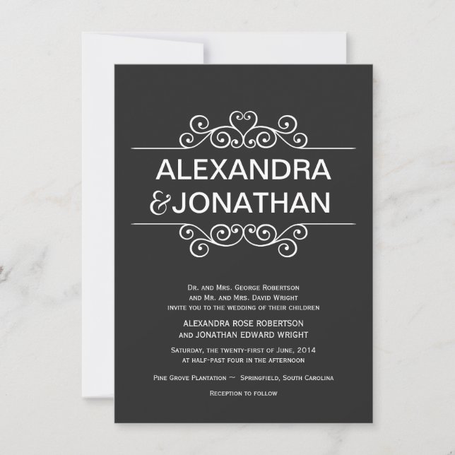 Invitations de mariage rustique noir et blanc (Devant)