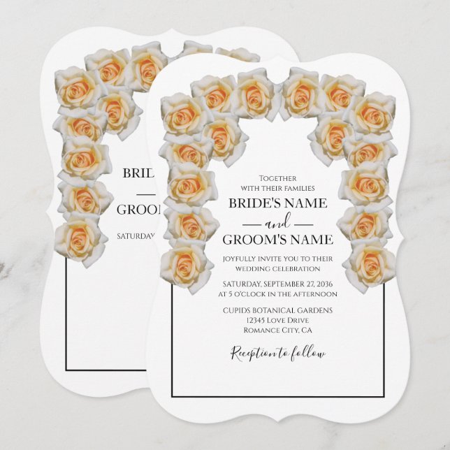 Invitations de mariage rustique Orange Roses (Devant / Derrière)
