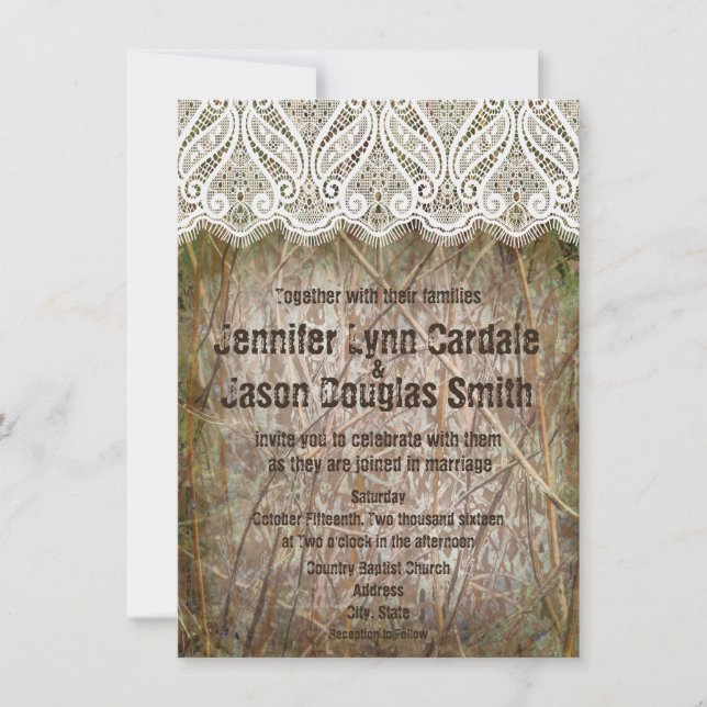 Invitations de mariage rustique pour chasser des c (Devant)