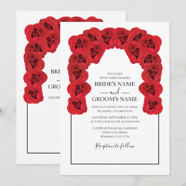 Invitations de mariage Rustique Red Roses (Devant / Derrière)