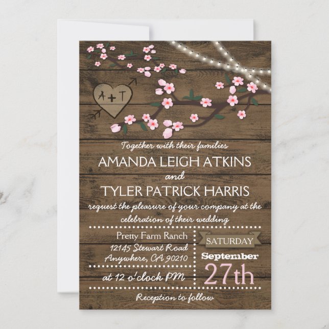 Invitations de mariage Rustique rose cerise en fle (Devant)