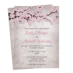 Invitations de mariage Rustique rose cerise en fle