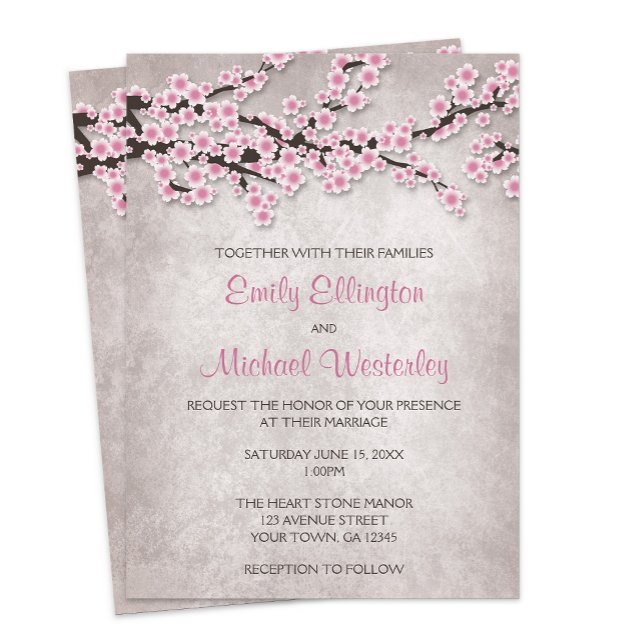 Invitations de mariage Rustique rose cerise en fle (Créateur téléchargé)