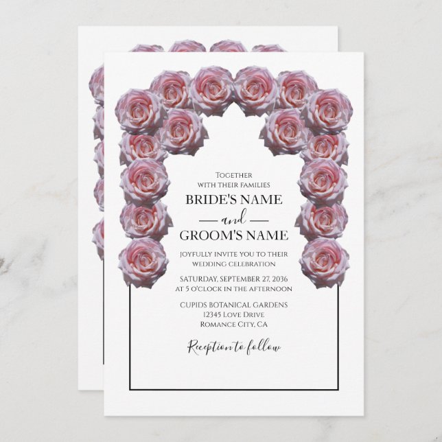 Invitations de mariage rustique Roses rose pâle (Devant / Derrière)