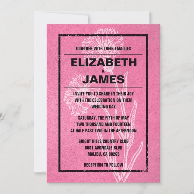 Invitations De Mariage Rustique Vintage Rose Et No (Devant)