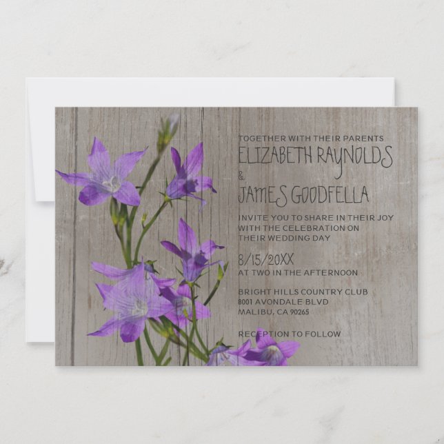Invitations de mariage rustique violet (Devant)