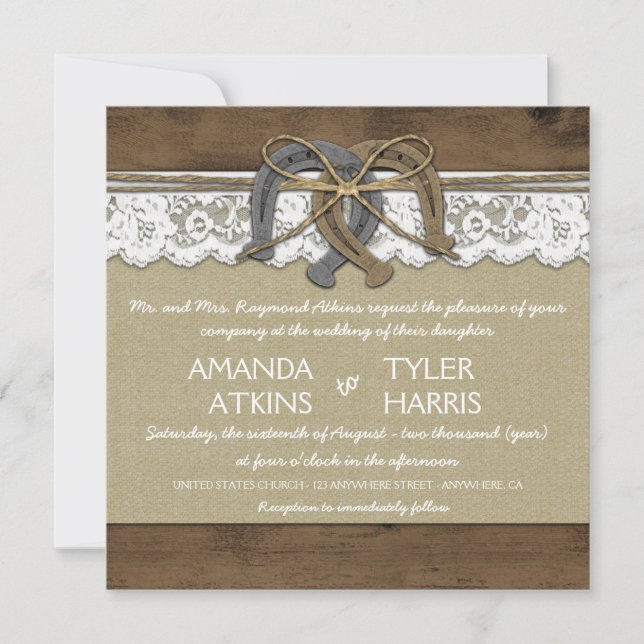 Invitations de mariage rustique Western Horseshoe (Devant)