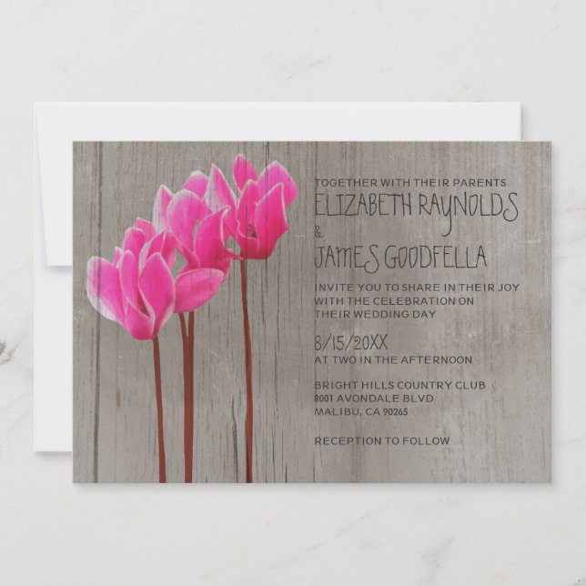 Invitations de mariage rustiques à Cyclamen (Devant)