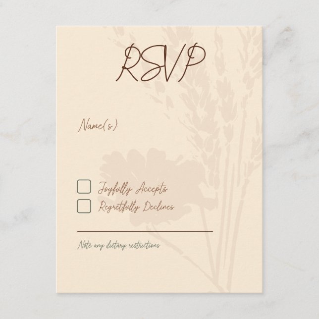 Invitations de mariage rustiques, carte RSVP, Brow (Devant)