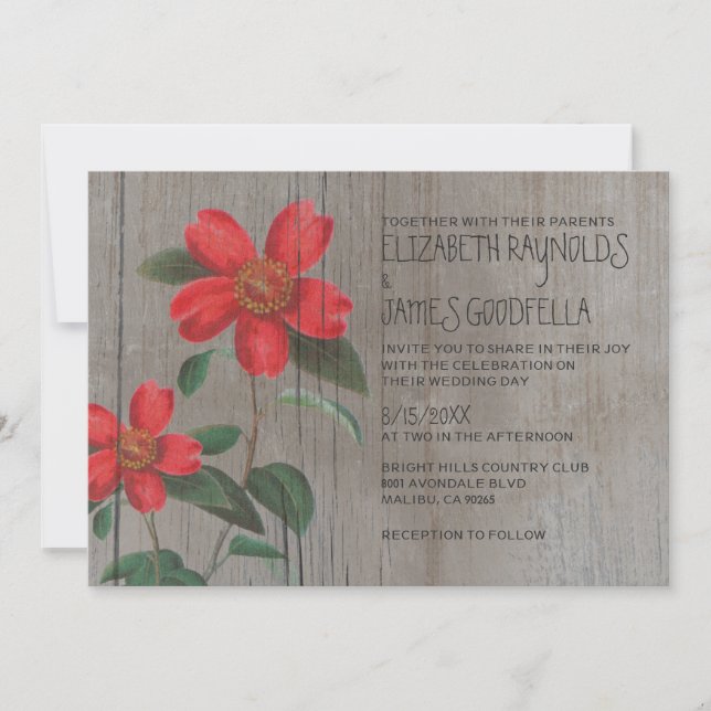 Invitations de mariage rustiques de Camellia (Devant)
