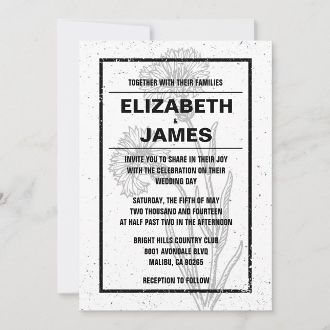 Invitations De Mariage Rustiques Vintages En Noir  (Devant)