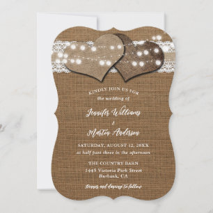Invitations de mariage Shabby Chic Burlap et dente