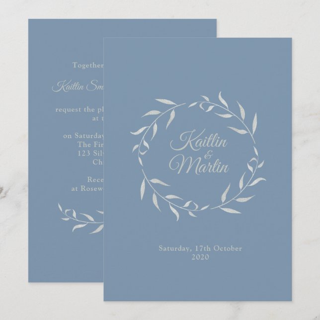 Invitations de mariage Silver Foliage (Devant / Derrière)