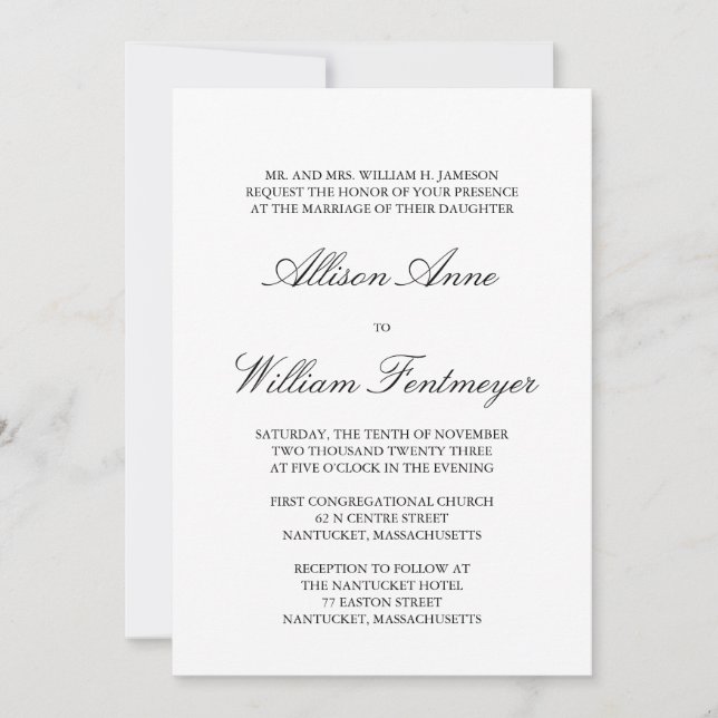 Invitations de mariage simples, traditionnelles et (Devant)