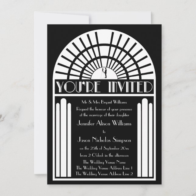 Invitations de mariage - Style Art Déco noir et bl (Devant)