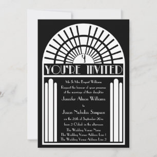 Invitations de mariage - Style Art Déco noir et bl
