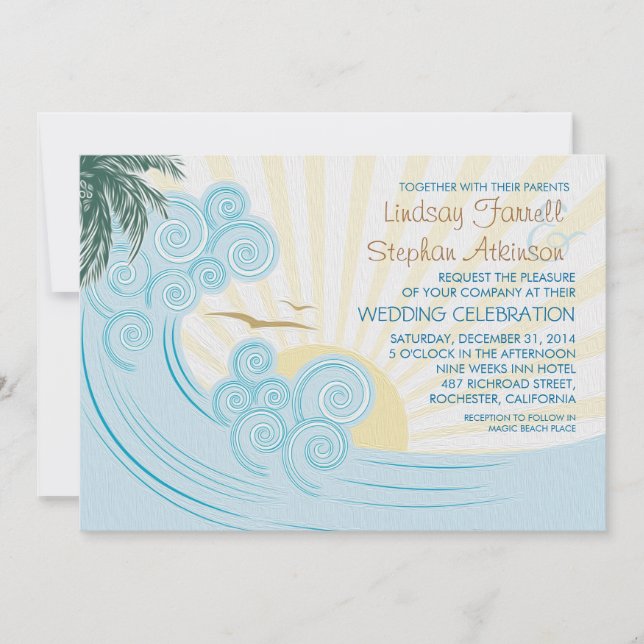 Invitations de mariage sur la plage des vagues de  (Devant)