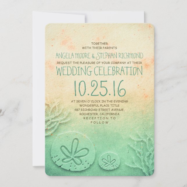 Invitations de mariage sur la plage Ombre - couleu (Devant)