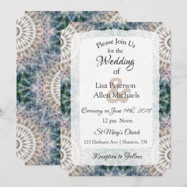 Invitations de mariage Tan et Blue Mandala (Devant / Derrière)