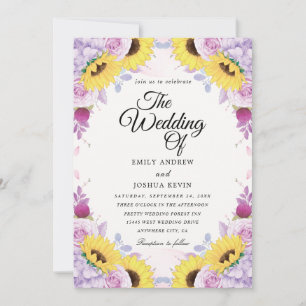 Invitations de mariage tournesol et violet