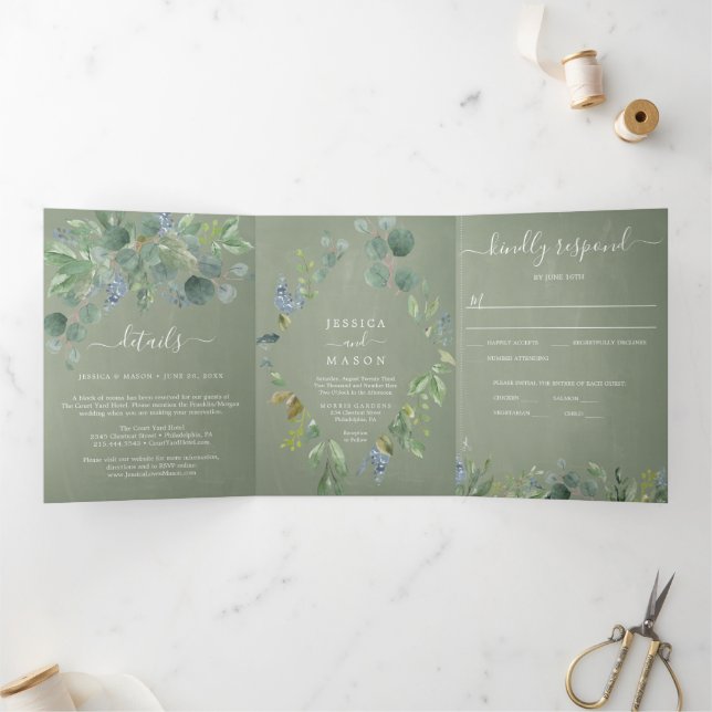 Invitations de mariage tout-en-un Eucalyptus (Intérieur)