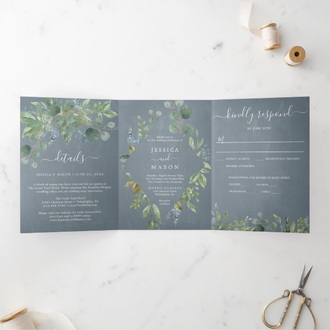 Invitations de mariage tout-en-un Eucalyptus (Intérieur)