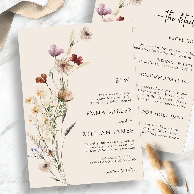 Invitations de mariage tout-en-un floral Boho (Boho Floral All-In-One Wedding Invitations
)