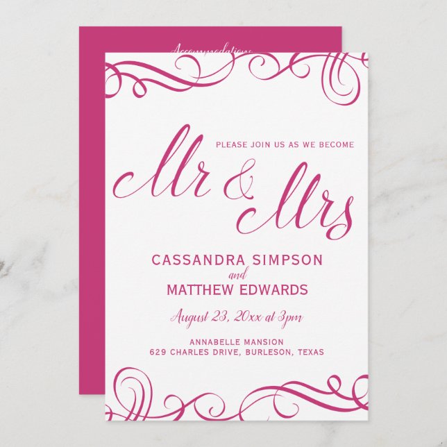 Invitations de mariage tout en un | Rose chaud (Devant / Derrière)