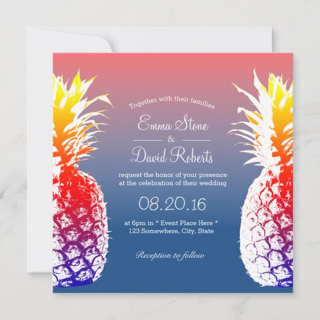 Invitations de mariage tropical à l'ananas à Hawaï (Devant)