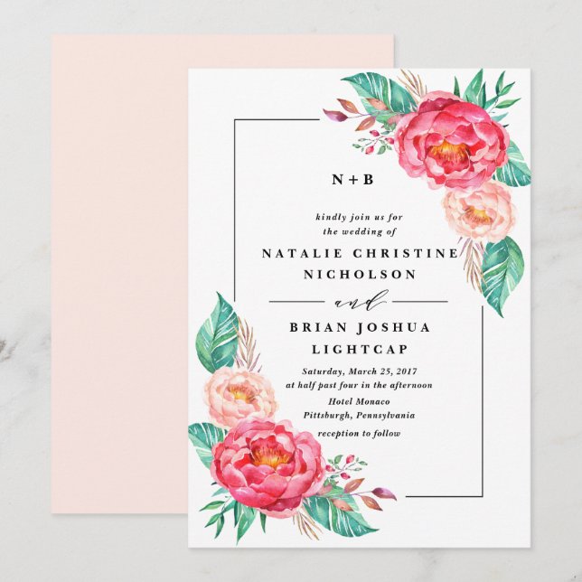 Invitations de mariage tropical floral d'été (Devant / Derrière)