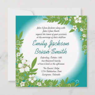 Invitations de mariage turquoise blanc hibiscus
