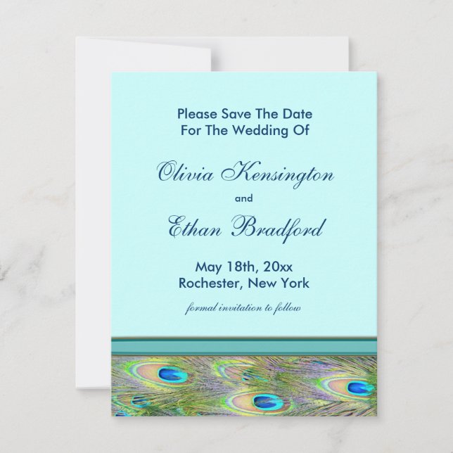 Invitations de mariage turquoise Blue Peacock (Devant)