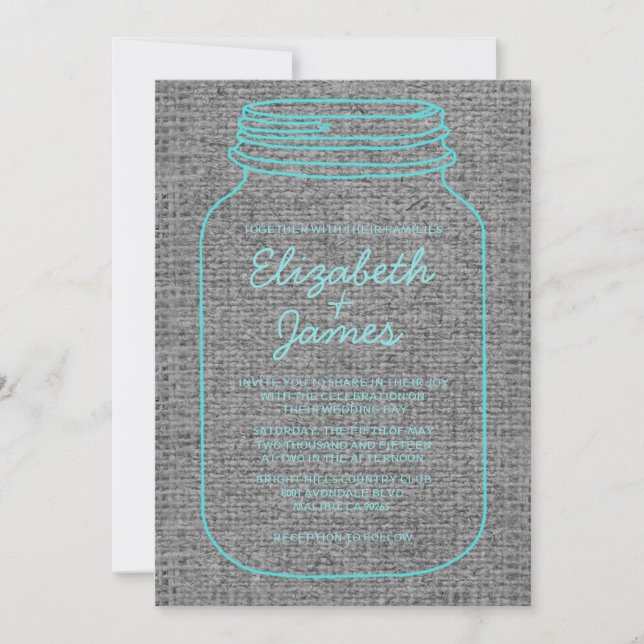 Invitations de mariage Turquoise de Mason Jar Rust (Devant)