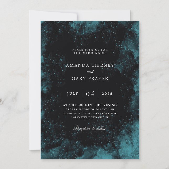invitations de mariage turquoise et noire (Devant)