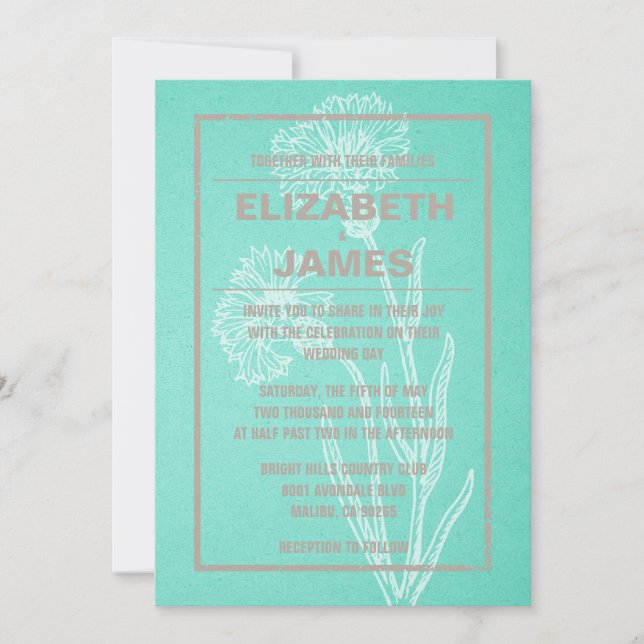 Invitations de mariage turquoise et Vintage rustiq (Devant)